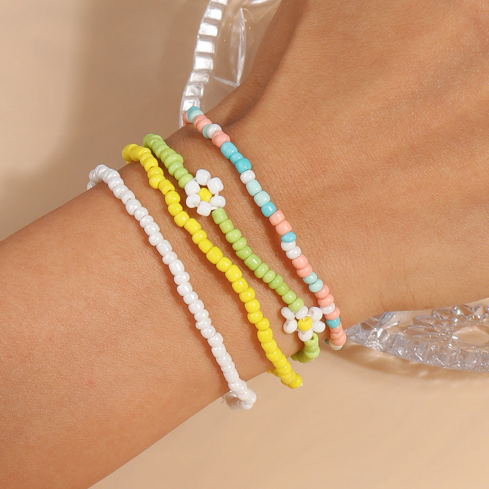 Wholesale Colorful Rice Beads Hand Woven Tassel Bracelet Set